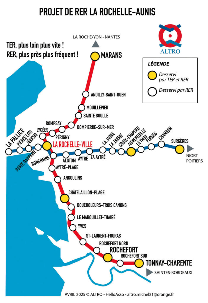 Le projet de RER La Rochelle-Aunis carte réseau
