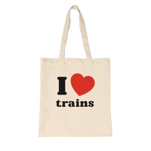 Sac fourreau "I Love Trains" en coton bio et éco-responsable
